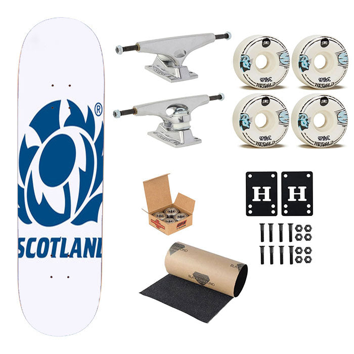 Scotland White Skateboard Complete Board 8.0" X 31.75"