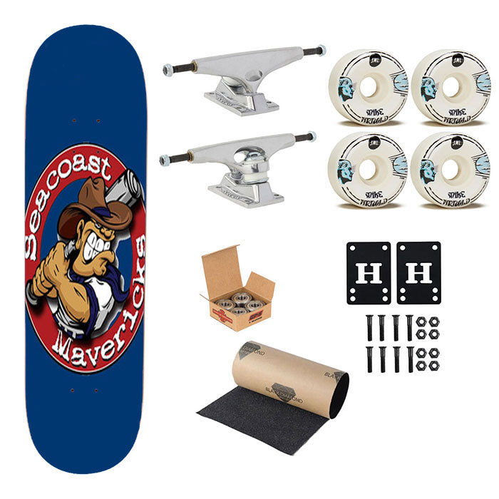Seacoast Mavericks Baseball Logo Blue Skateboard Complete Board 8.0" X 31.75"