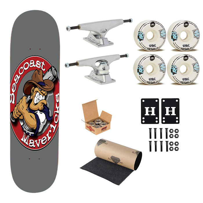 Seacoast Mavericks Baseball Logo Gray Skateboard Complete Board 8.0" X 31.75"
