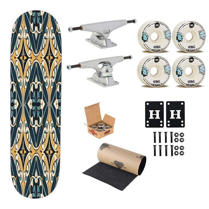 Seamless Pattern With A Floral Moti Skateboard Complete Board 8.0" X 31.75"