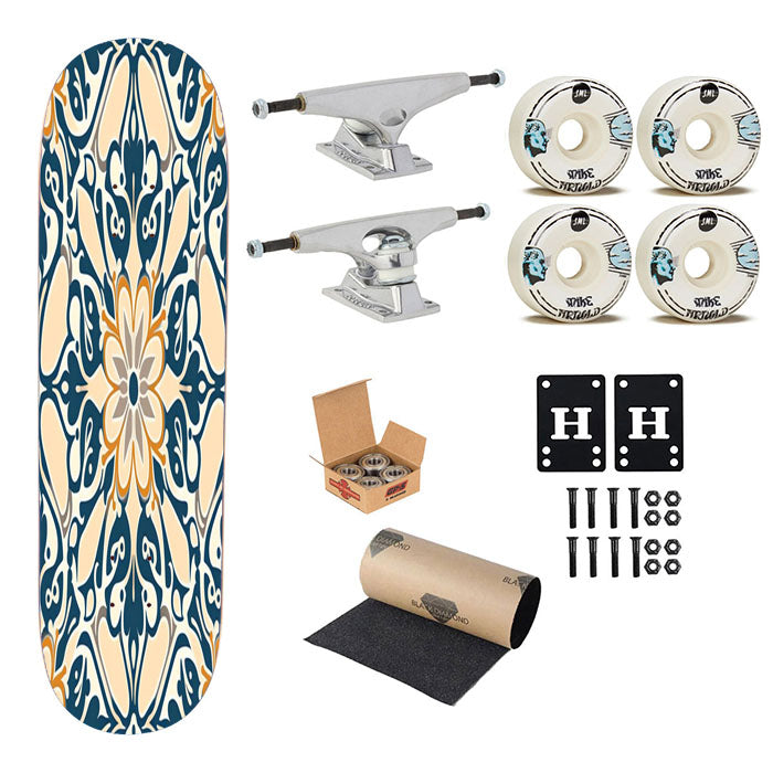 Seamless Pattern With A Flower Patter Skateboard Complete Board 8.0" X 31.75"