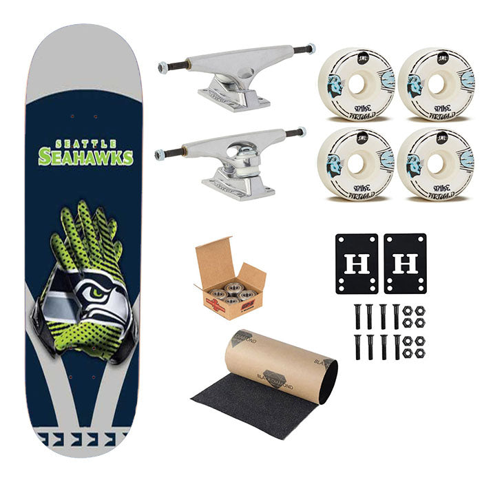 Seattle Seahawks Gloves Blue Grey Skateboard Complete Board 8.0" X 31.75"