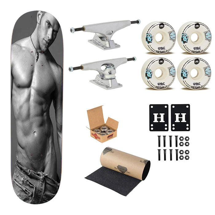 Sexy Guy Grey Jeans Skateboard Complete Board 8.0" X 31.75"