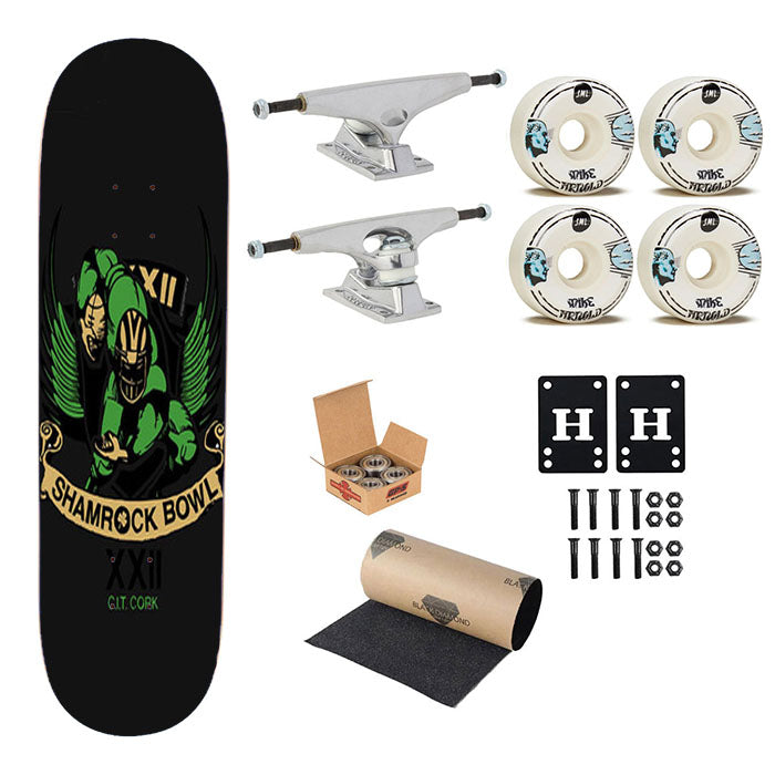 Shamrock Bowl Logo Dark Grey Skateboard Complete Board 8.0" X 31.75"