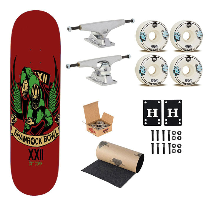 Shamrock Bowl Logo Red Skateboard Complete Board 8.0" X 31.75"