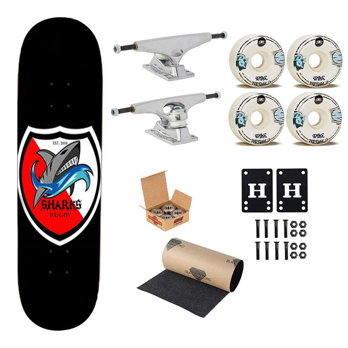 Sharks Logos Kecik Skateboard Complete Board 8.0" X 31.75"