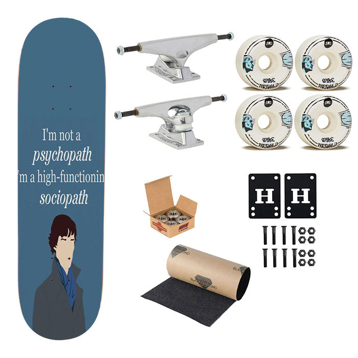 Sherlock Bbc Sociopath Quote Skateboard Complete Board 8.0" X 31.75"