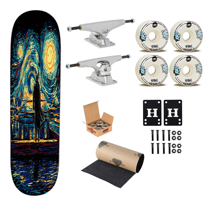 Sherlock Holmes Vangogh Starry Night Skateboard Complete Board 8.0" X 31.75"
