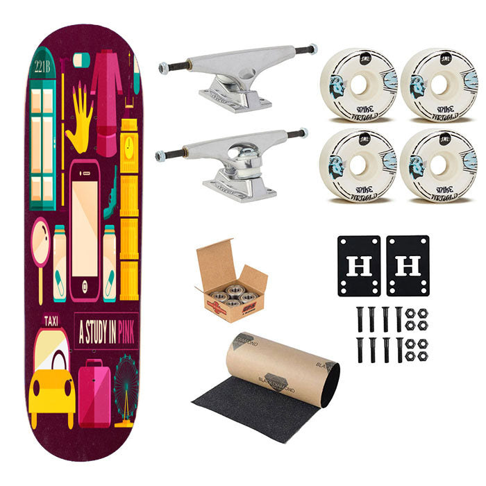 Sherlock Study In Pink Skateboard Complete Board 8.0" X 31.75"