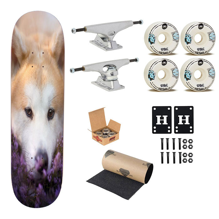 Shiba Inu Flowers Dog Skateboard Complete Board 8.0" X 31.75"
