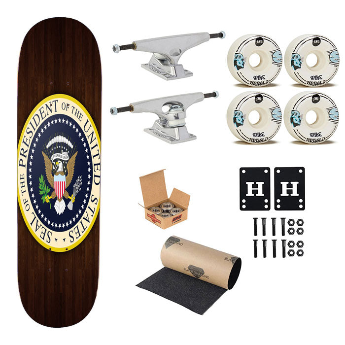 Shield United States President Wood Logo Skateboard Complete Board 8.0" X 31.75"