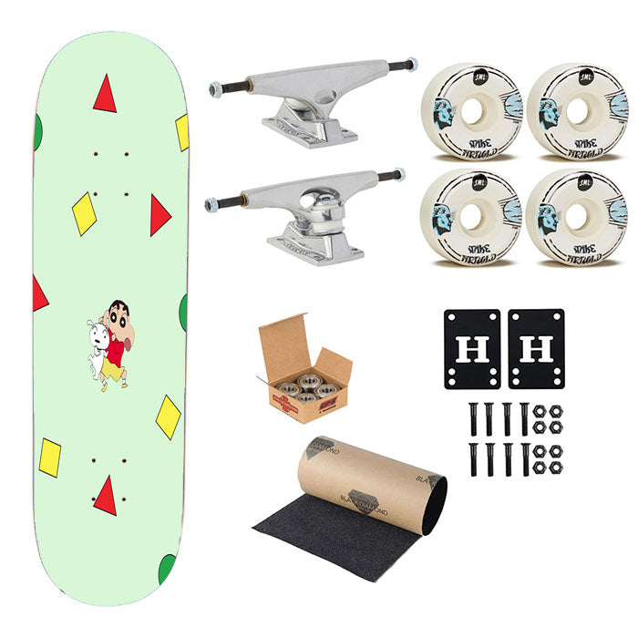 Shin Chan Pajamas Pattern X Shiro Skateboard Complete Board 8.0" X 31.75"