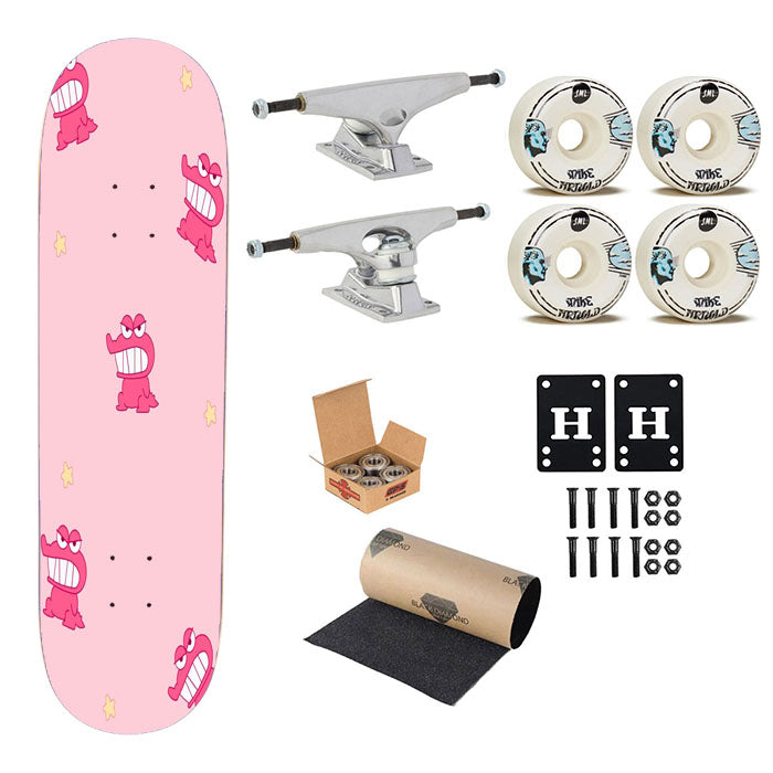 Shin Chan Pink Dinosaur Pattern Skateboard Complete Board 8.0" X 31.75"