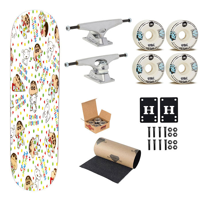 Shin Chan With Pajamas Pattern Collage Skateboard Complete Board 8.0" X 31.75"