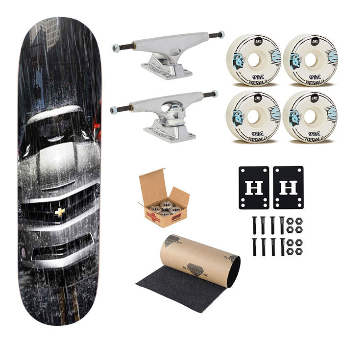 Silver Chevrolet Camaro Skateboard Complete Board 8.0" X 31.75"