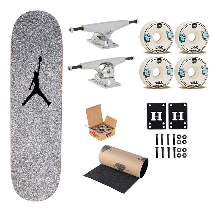 Silver Glitter Air Jordan Logo Skateboard Complete Board 8.0" X 31.75"