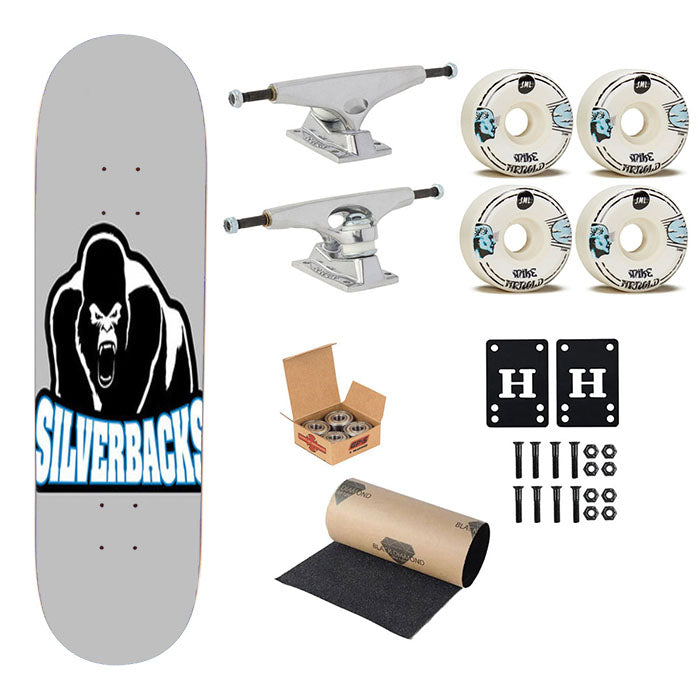 Silverback Baseball Logo Gray Skateboard Complete Board 8.0" X 31.75"
