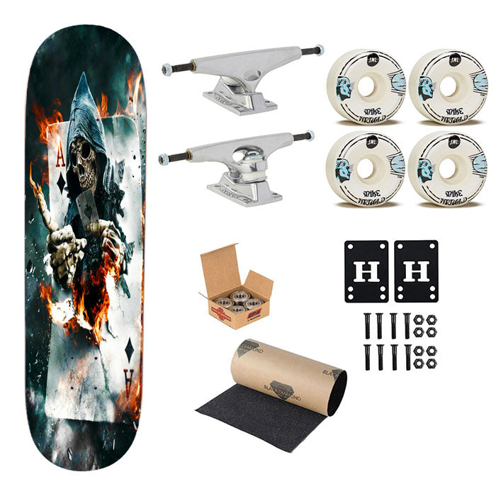 Skull Burn Ace Card Skateboard Complete Board 8.0" X 31.75"