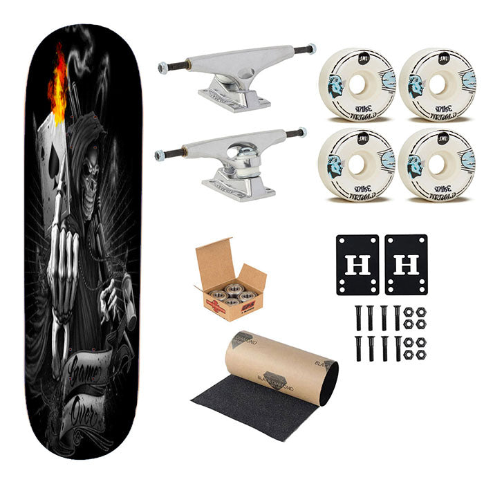 Skull Card Game Over Skateboard Complete Board 8.0" X 31.75"
