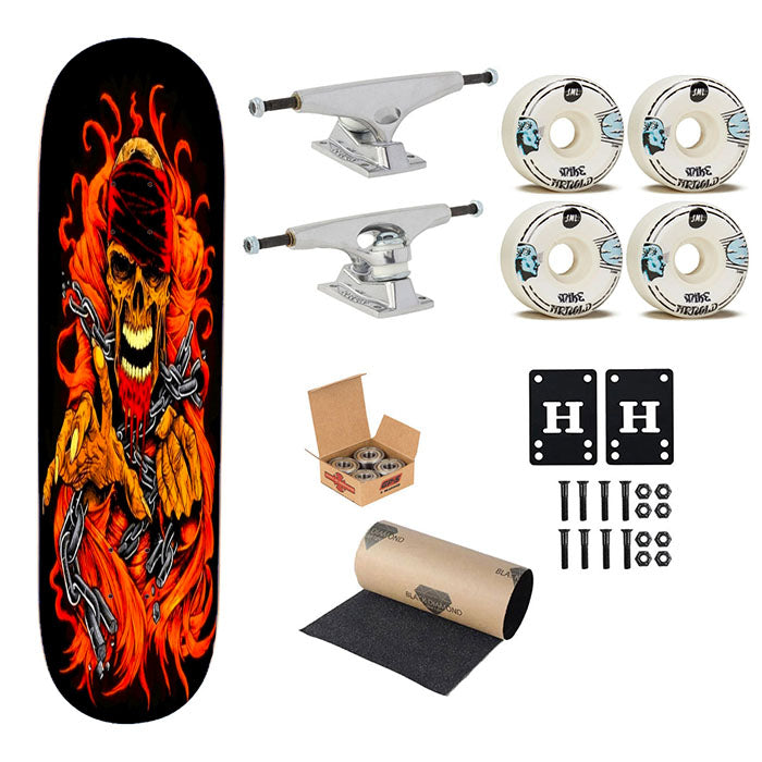 Skull Chain Fire Skateboard Complete Board 8.0" X 31.75"
