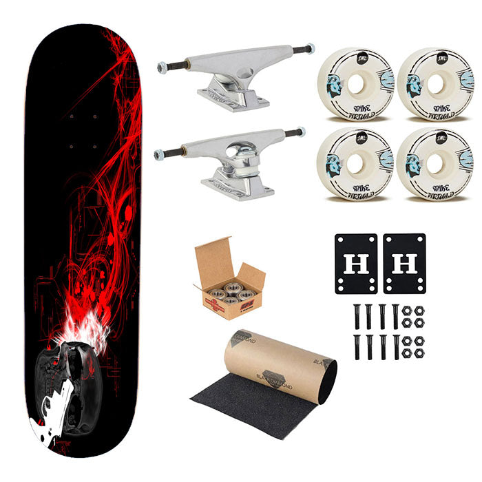Skull White Gun Logo Skateboard Complete Board 8.0" X 31.75"