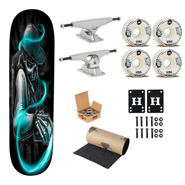 Skull Written Burners Skateboard Complete Board 8.0" X 31.75"