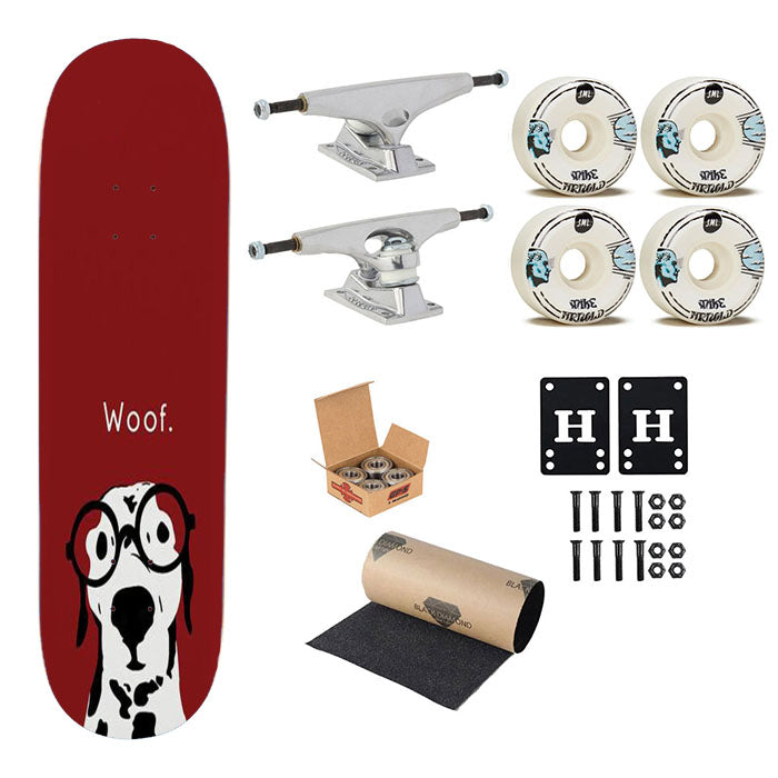Snip The Dalmatian In Burgundy Skateboard Complete Board 8.0" X 31.75"