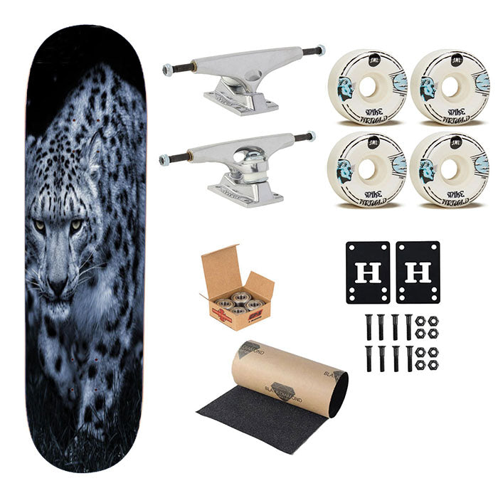 Snow Leopard Black Skateboard Complete Board 8.0" X 31.75"