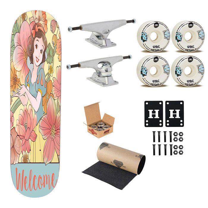 Snow White Floral Welcome Skateboard Complete Board 8.0" X 31.75"