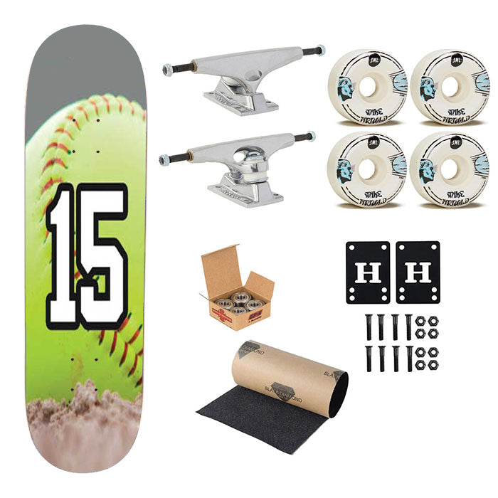 Softball Number 15 Skateboard Complete Board 8.0" X 31.75"