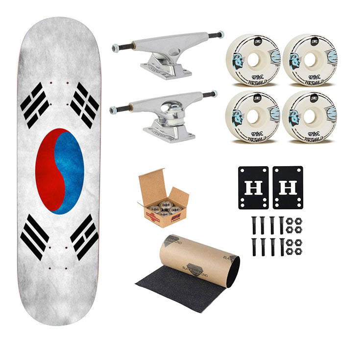 South Korea Flag Skateboard Complete Board 8.0" X 31.75"