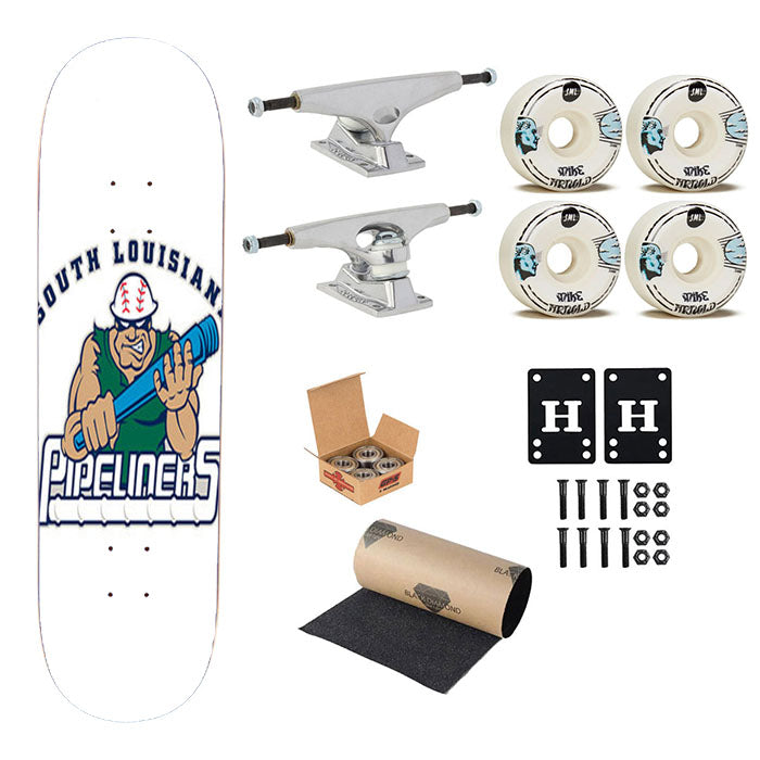 South Louisiana Pipeliners Baseball Logo White Skateboard Complete Board 8.0" X 31.75"