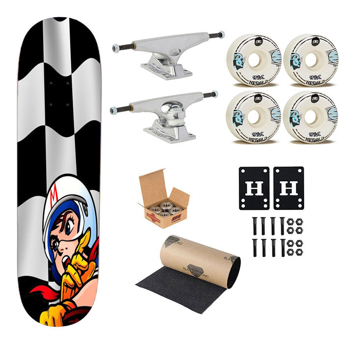 Speed Racer Checkered Flag Skateboard Complete Board 8.0" X 31.75"