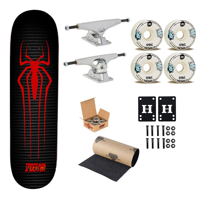 Spider Man Black Carbon Logo Skateboard Complete Board 8.0" X 31.75"