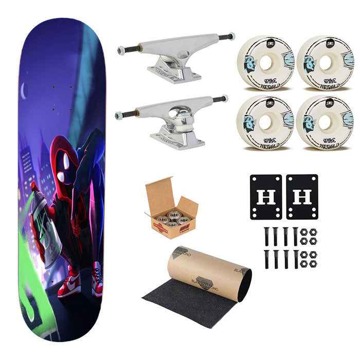 Spider Man Miles Morales Spray Paint Mural Skateboard Complete Board 8.0" X 31.75"