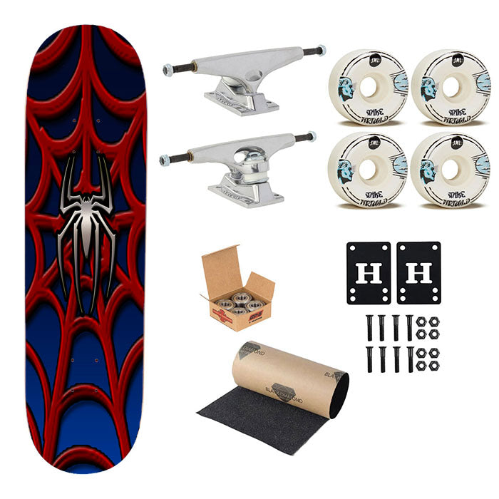 Spider Man Silver Logo Skateboard Complete Board 8.0" X 31.75"