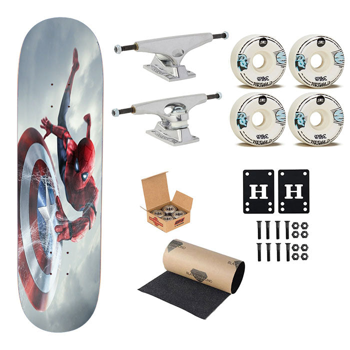 Spiderman Captain America Shield Skateboard Complete Board 8.0" X 31.75"