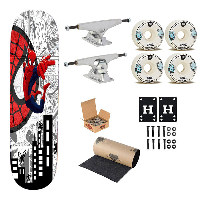 Spiderman In The City Doodle Comic Skateboard Complete Board 8.0" X 31.75"