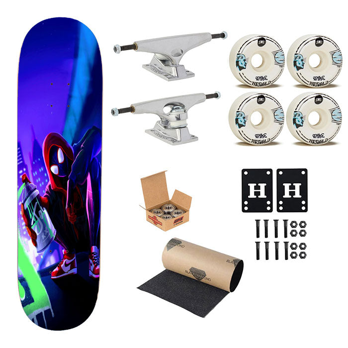 Spiderman Miles Morales Spray Paint Skateboard Complete Board 8.0" X 31.75"