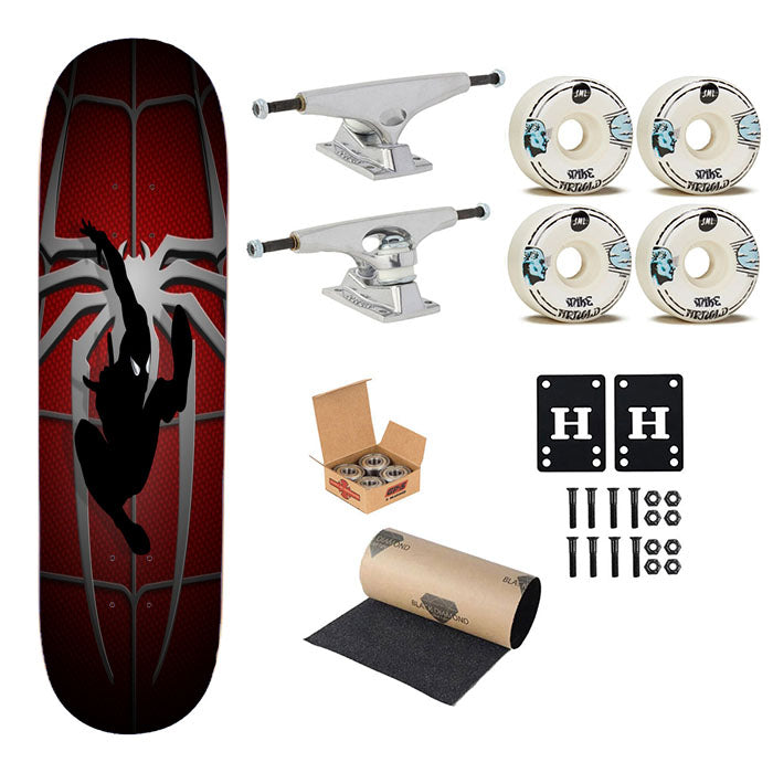 Spiderman Silhouette Chest Logo Skateboard Complete Board 8.0" X 31.75"