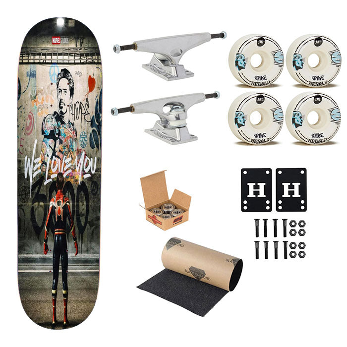 Spiderman We Love You 000 Iron Man Skateboard Complete Board 8.0" X 31.75"