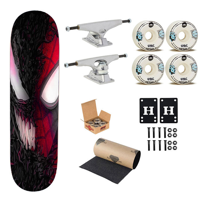 Spiderman X Venom Mask Face Wallpapers Skateboard Complete Board 8.0" X 31.75"