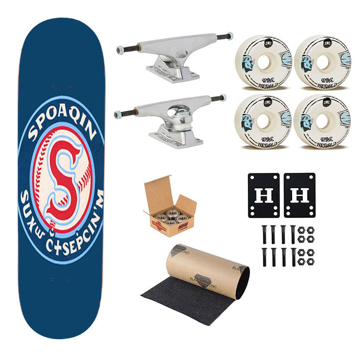 Spoaqin Indians Baseball Logo Blue Skateboard Complete Board 8.0" X 31.75"