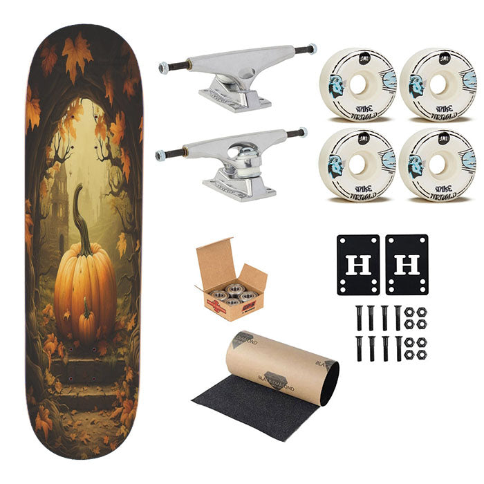 Spooky Whimsical Moody Pumpkin Skateboard Complete Board 8.0" X 31.75"