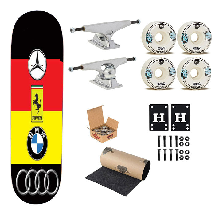 Sports Cars 4 Logos Skateboard Complete Board 8.0" X 31.75"