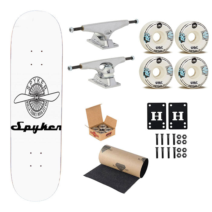 Spyker White Skateboard Complete Board 8.0" X 31.75"