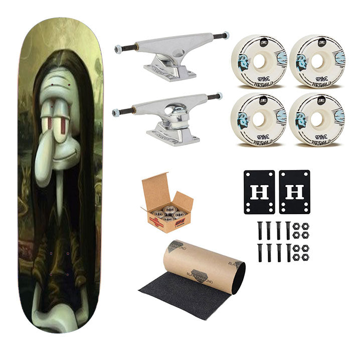 Squidward Lisa Squid Lisa Mona Lisa Mona Squid Skateboard Complete Board 8.0" X 31.75"