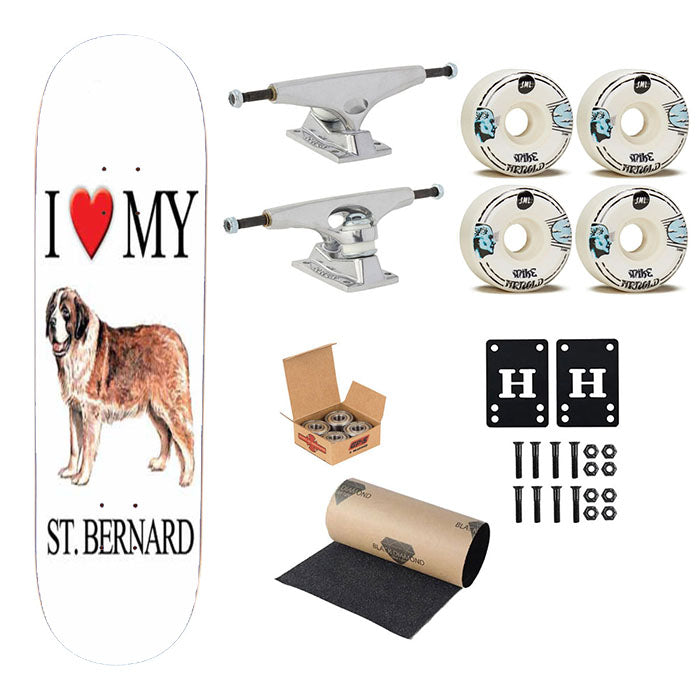 St Bernard I Heart Skateboard Complete Board 8.0" X 31.75"