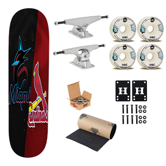 St Louis Cardinals X Miami Marlins Emblem Skateboard Complete Board 8.0" X 31.75"