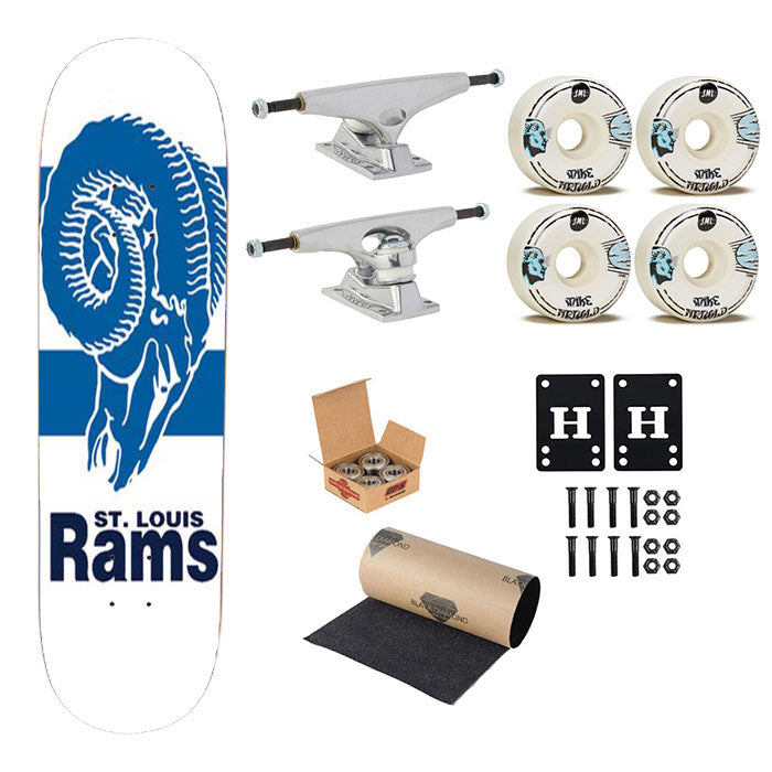 St Louis Rams Logo Over Stripes Skateboard Complete Board 8.0" X 31.75"